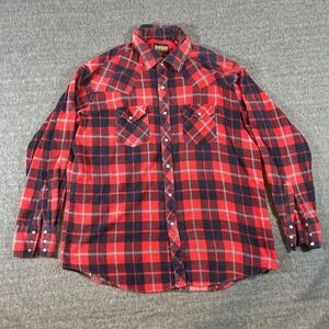 Vintage Stir-Ups‎ Western Flannel Shirt Plaid Pearl Snap Tall Men XLT 17-17 1/2